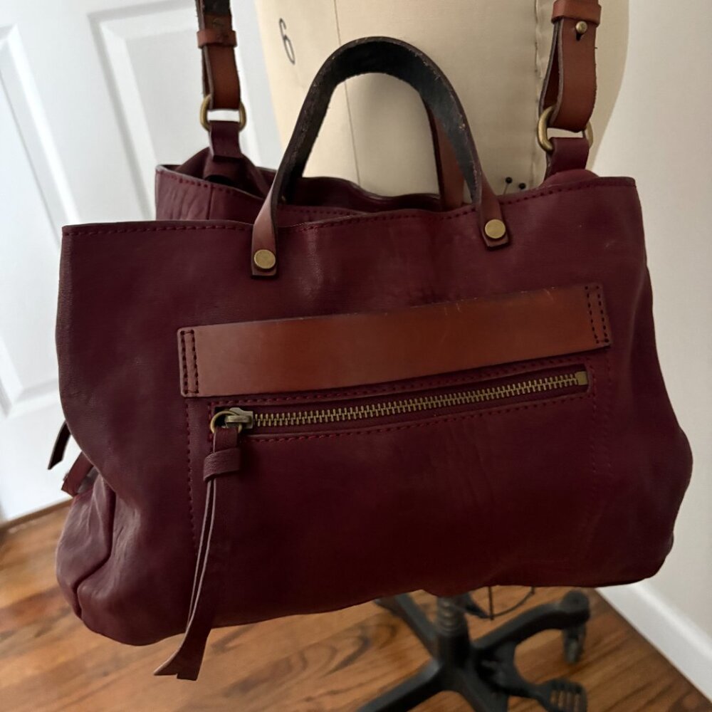 Sundance Burgundy and Brown Leather Satchel - Picture 3 of 10